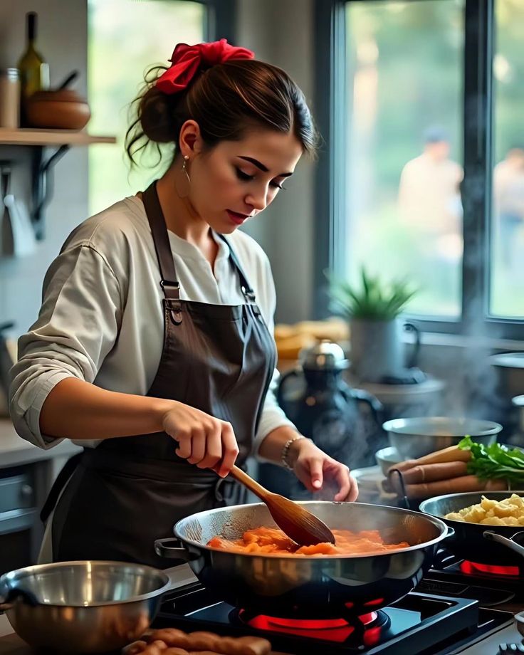 أم تحضر طعاماً صحياً